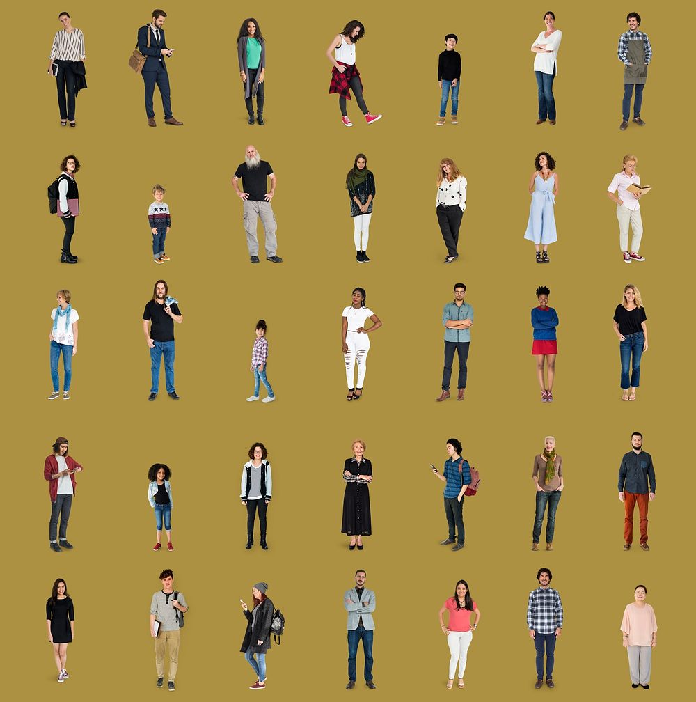 Diversity People Set Gesture Standing Together Studio Isolated