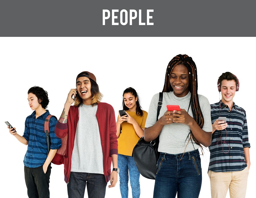 Diverse of Young Adult People Using Mobile Devices Studio Isolated