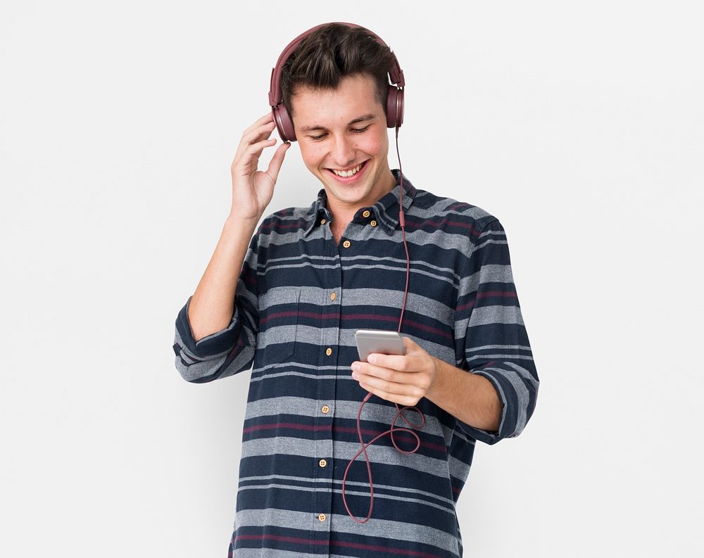 Young man casual listening to music