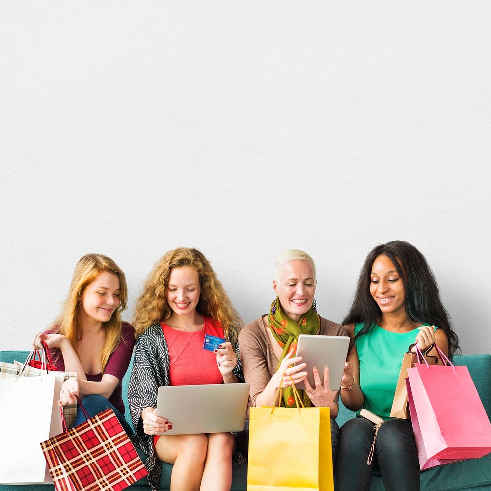 Girls Friendship Togetherness Online Shopping Concept