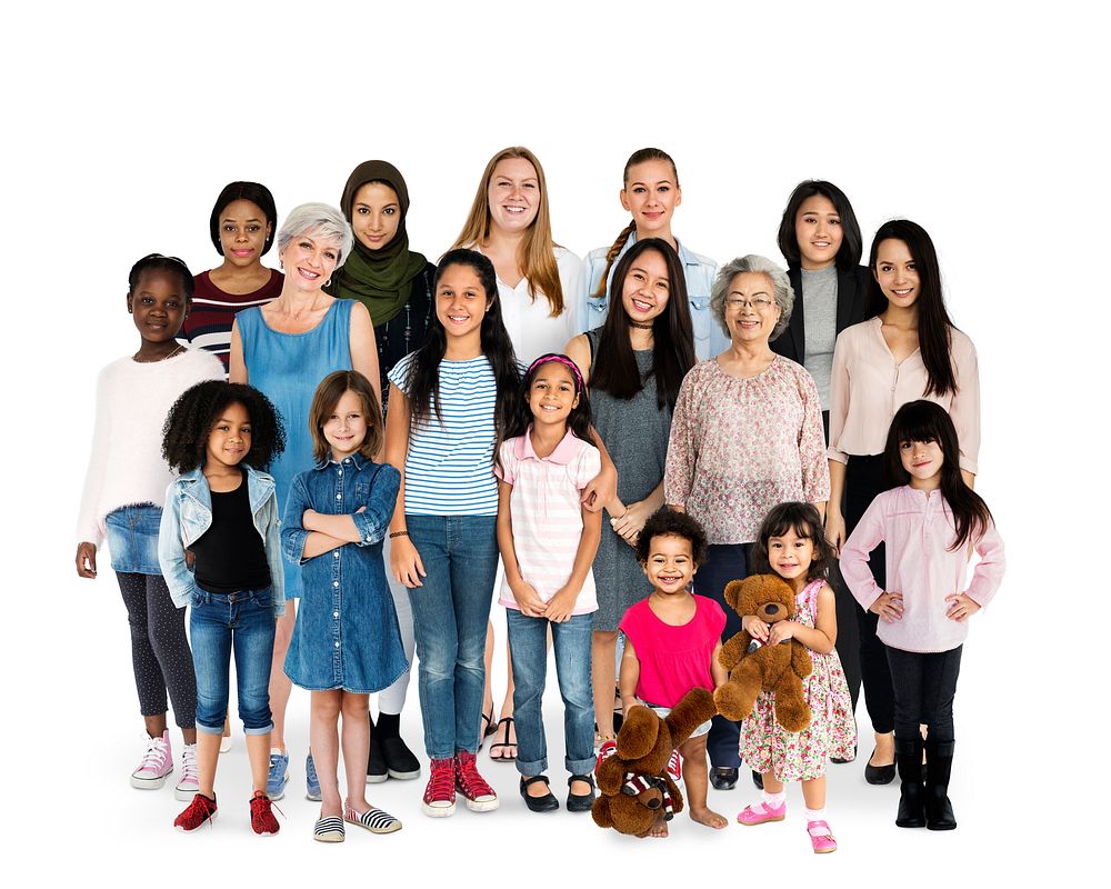 Diversity Women Set Gesture Standing Together Studio Isolated