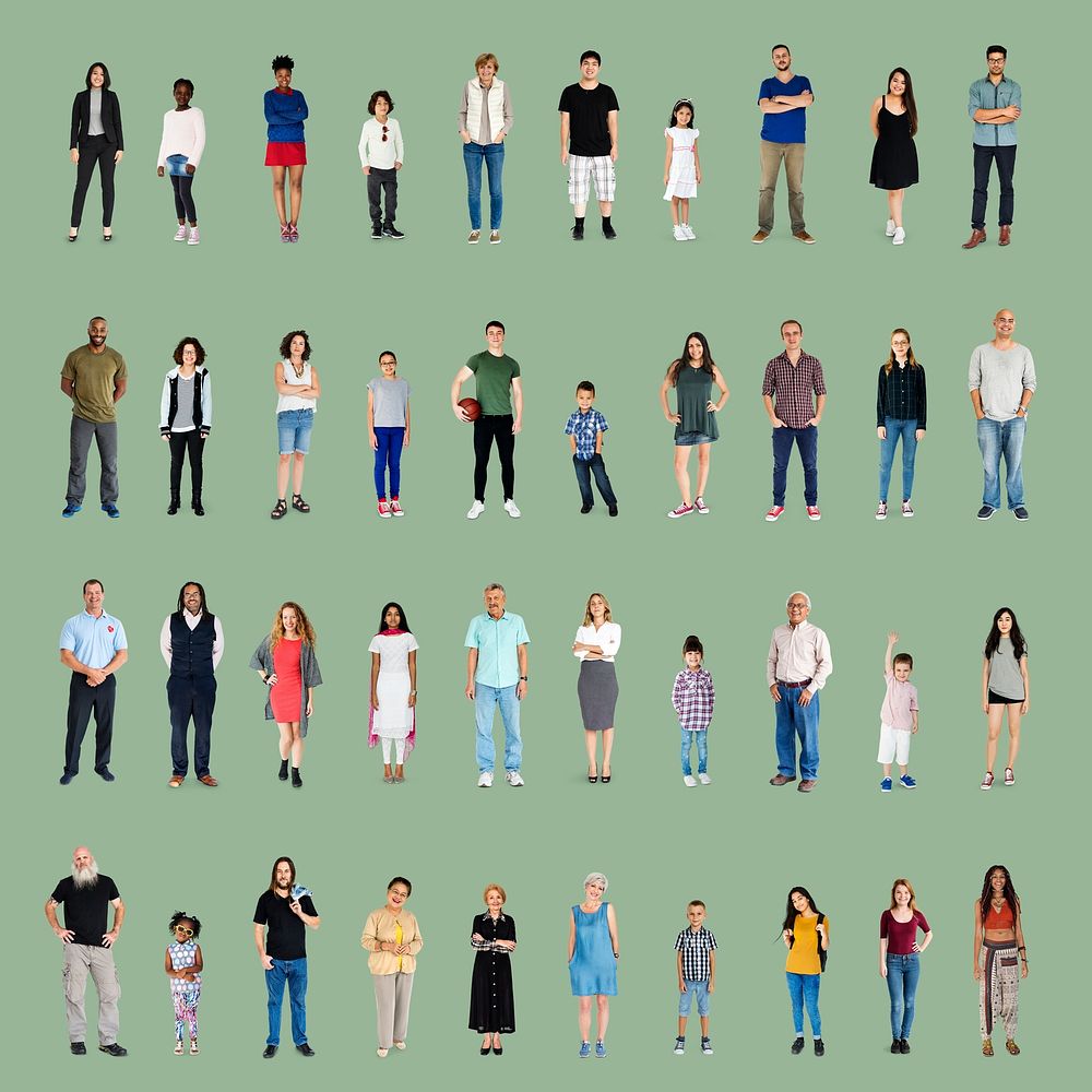 Diversity People Set Gesture Standing Together Studio Isolated