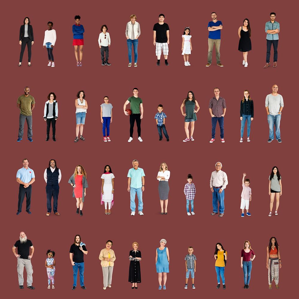 Diversity People Set Gesture Standing Together Studio Isolated