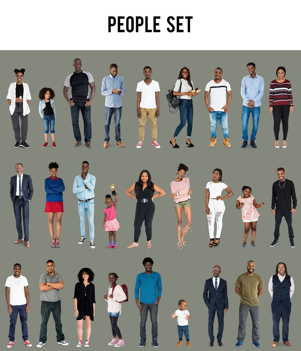 Various of diversity people full body set standing with smiling on background