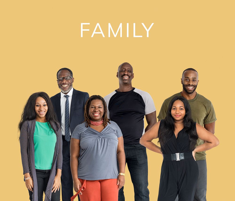 Group of african family smiling standing on background