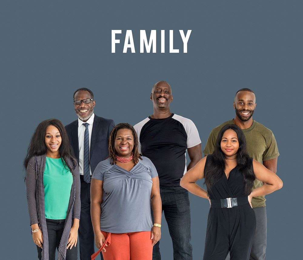 Group of african family smiling standing on background