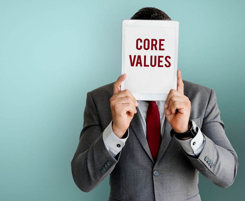 Core values word on digital tablet screen