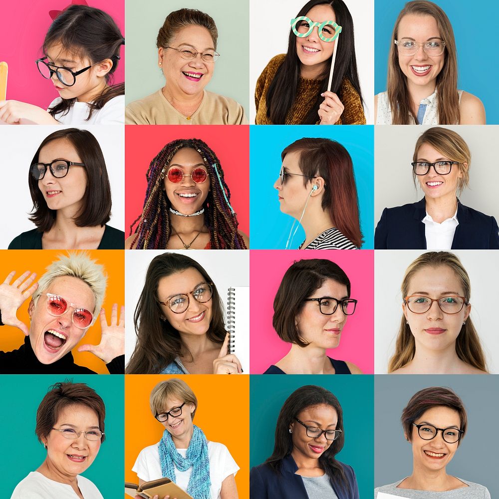 Collection of ladies with glasses smiling