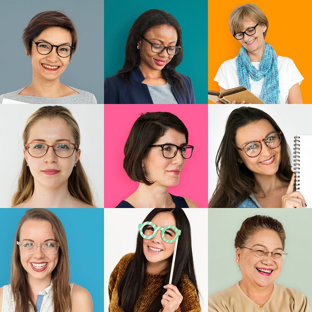 Collection of ladies with glasses smiling