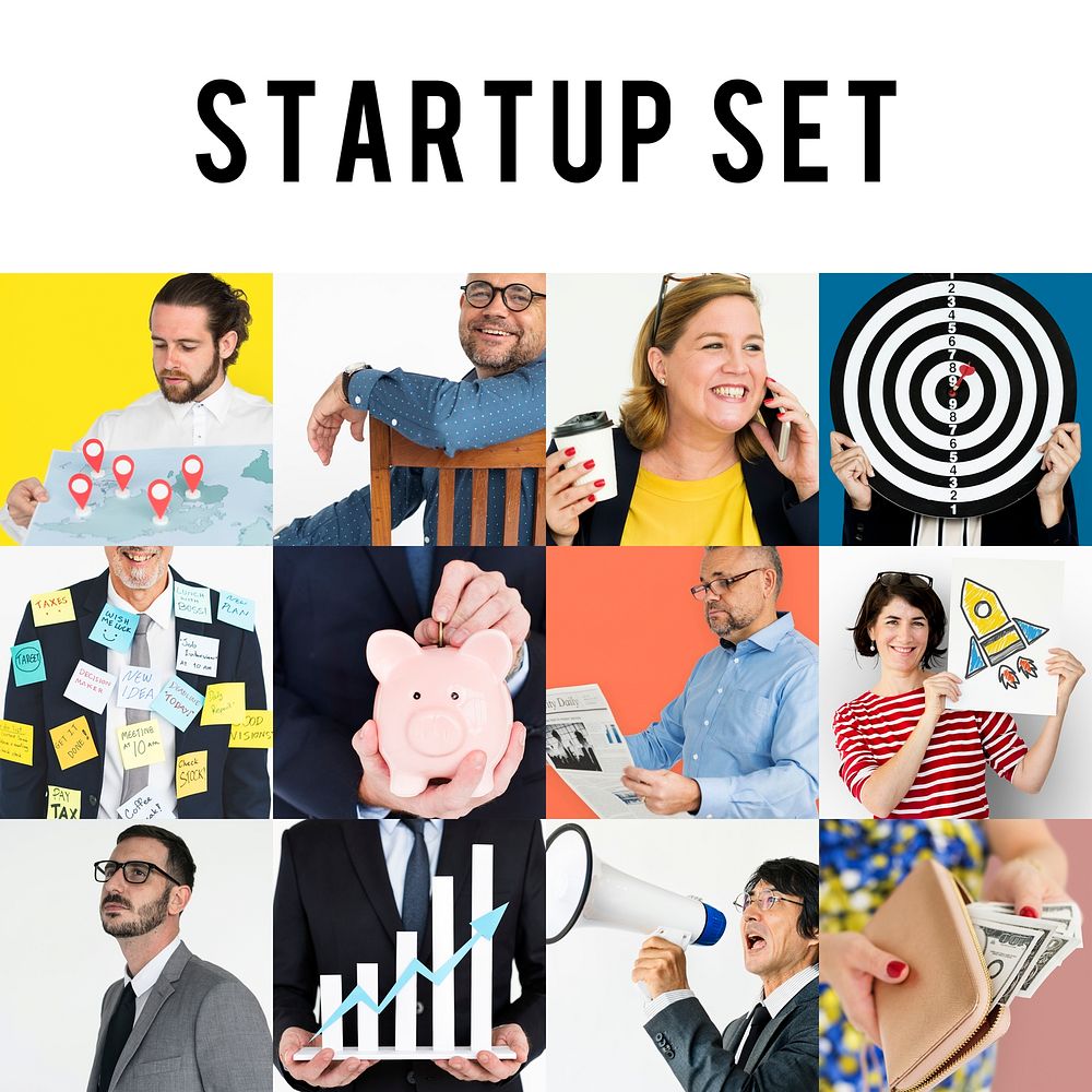 Set of portraits with startup concepts
