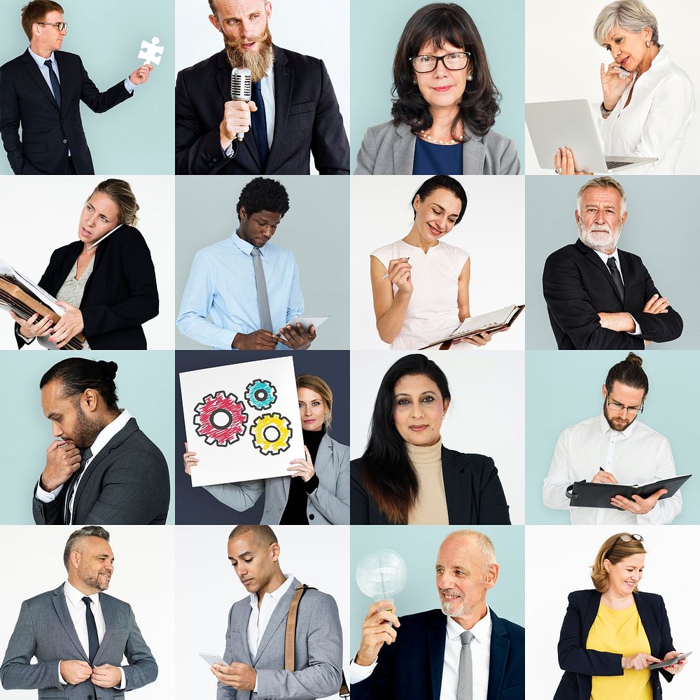 Set of portraits with business concepts