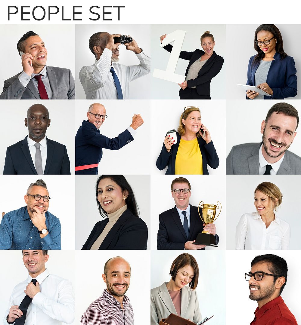 Set of portraits with business concepts