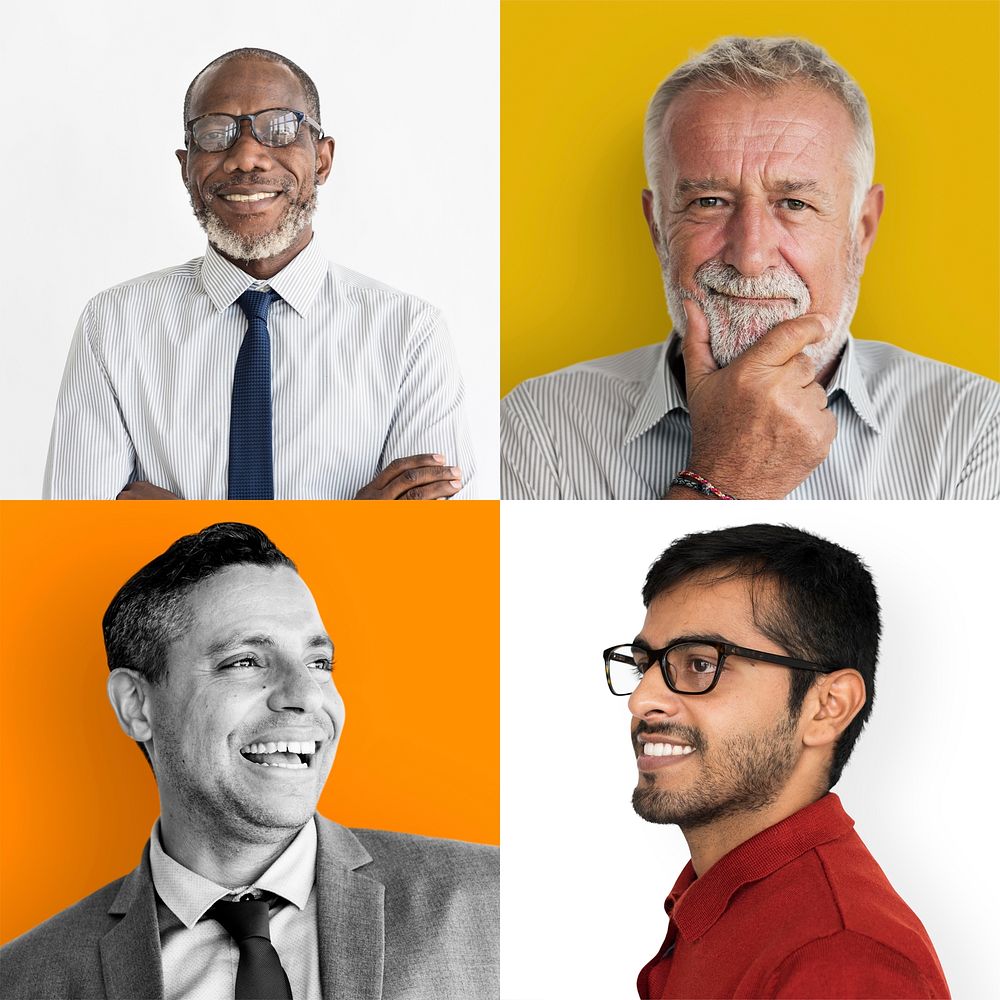 Collection of businessmen with smiling successful