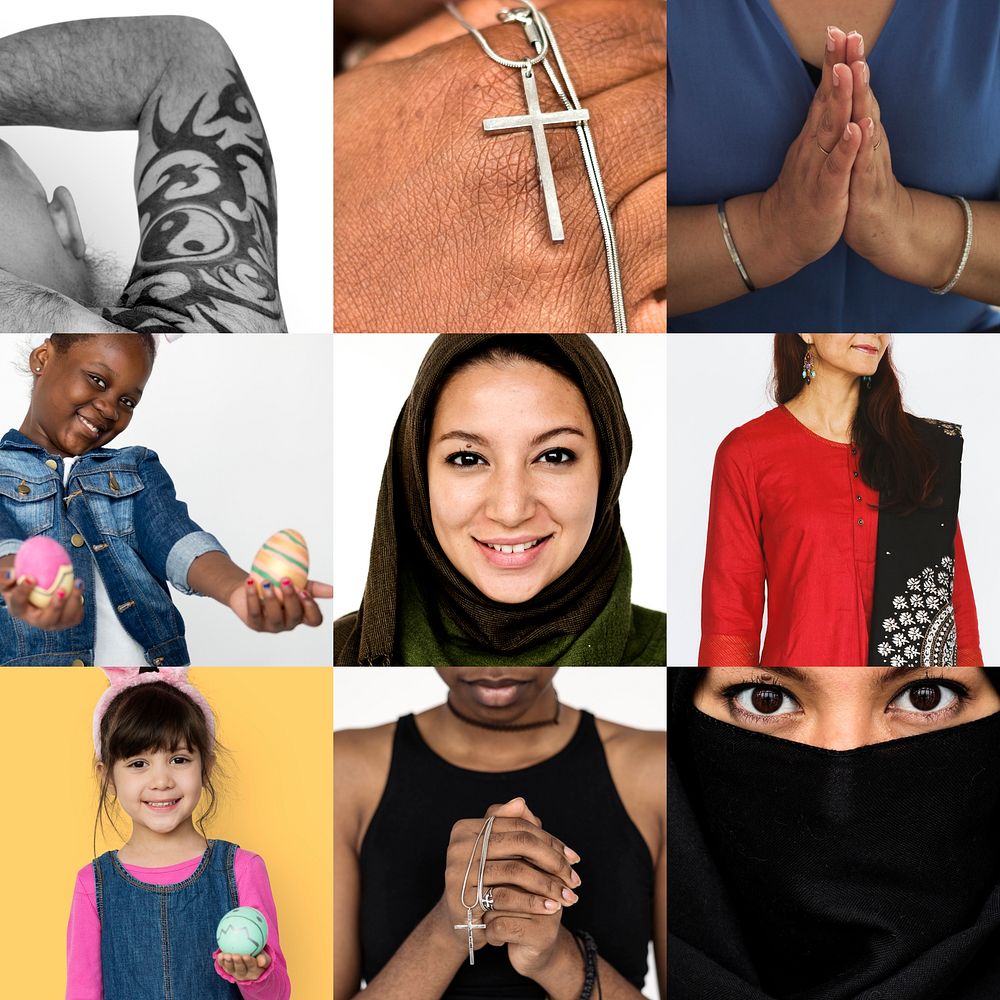 Collage of people with religious belief culture collection