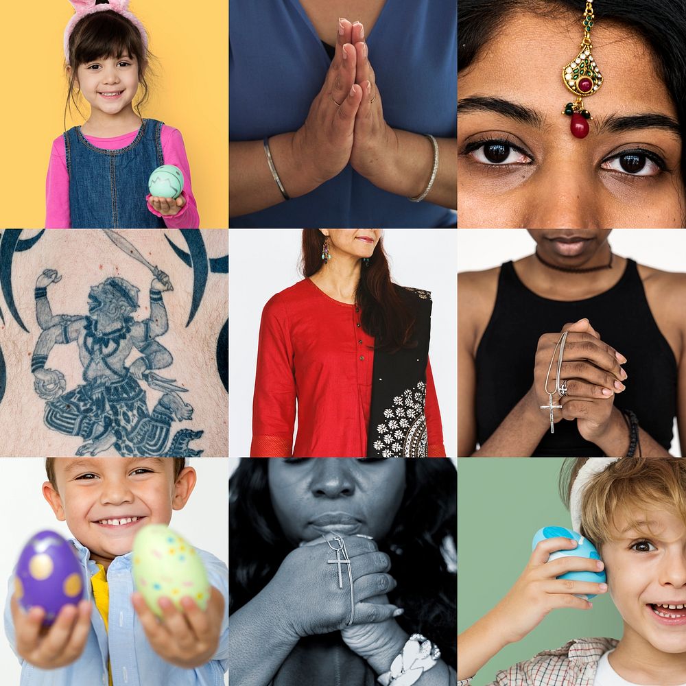 Collage of people with religious belief culture collection