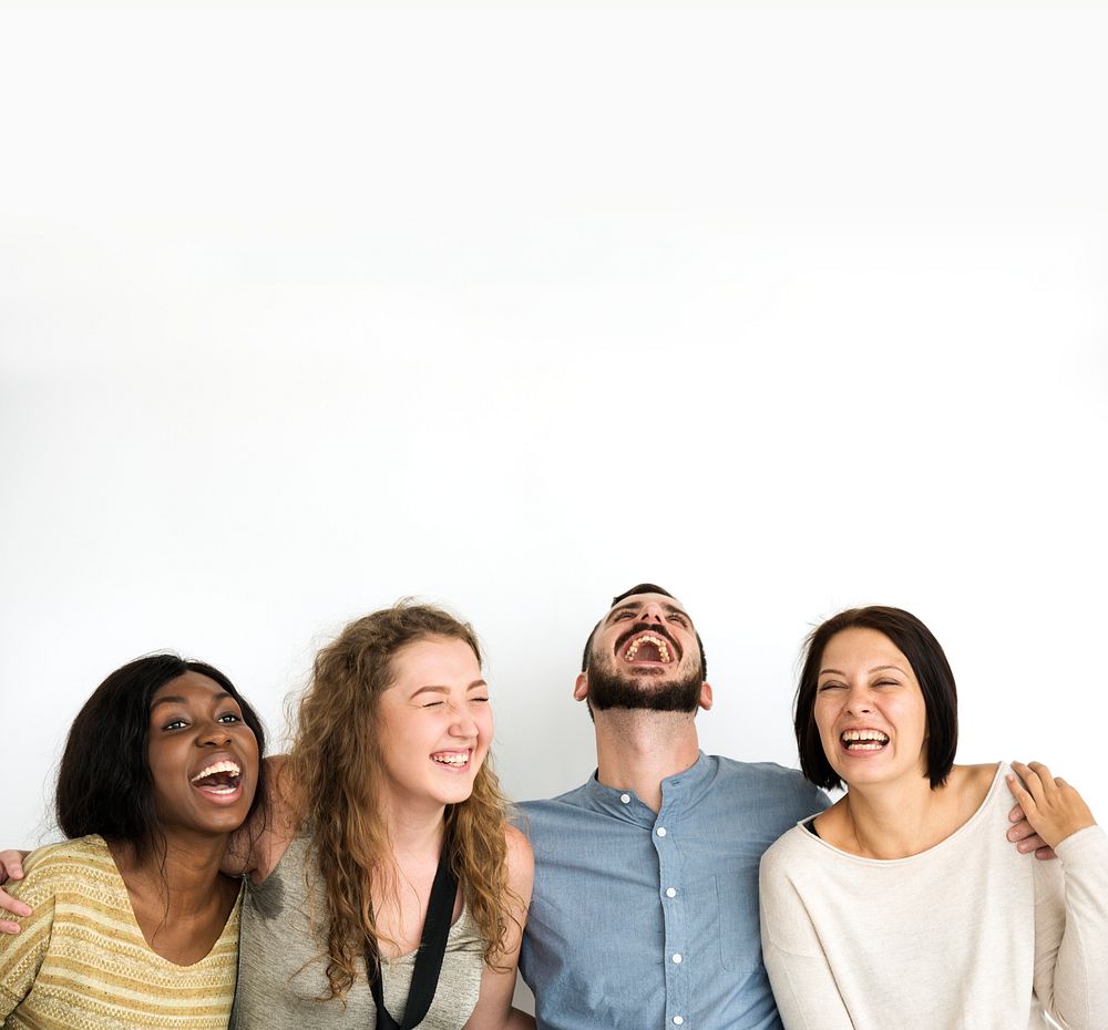 Diverse group of friends laughing out loud