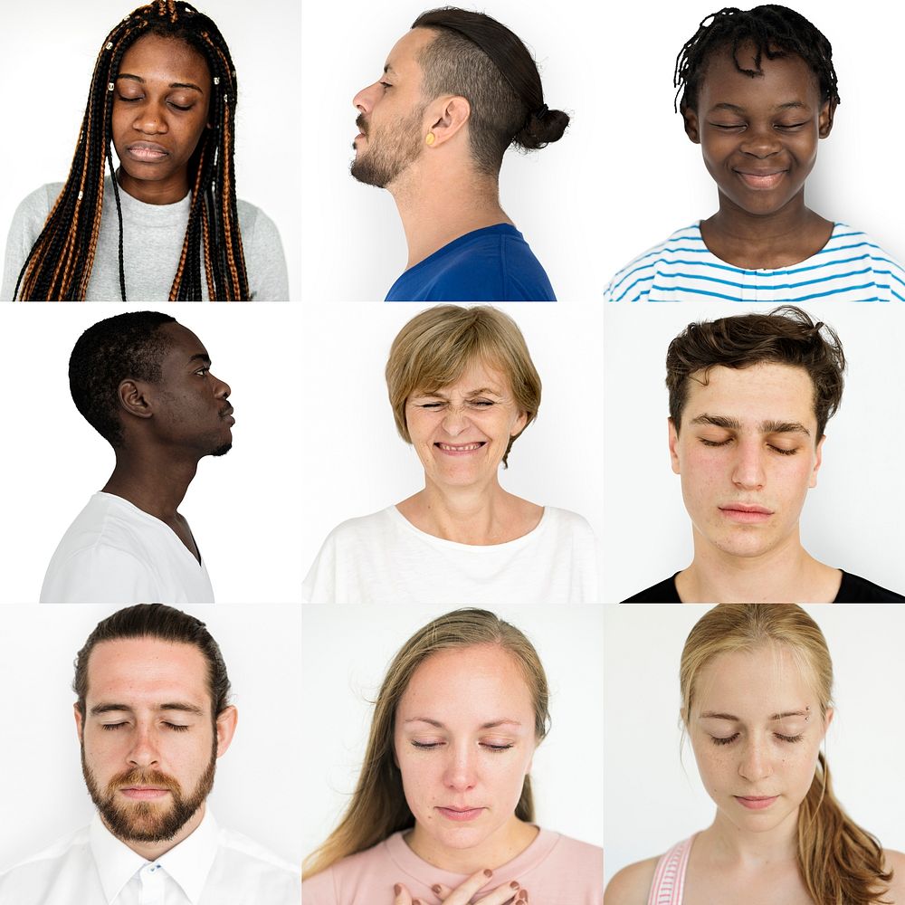 Diverse Set of People Eyes Closed Feeling Expression Studio Portrait Collage