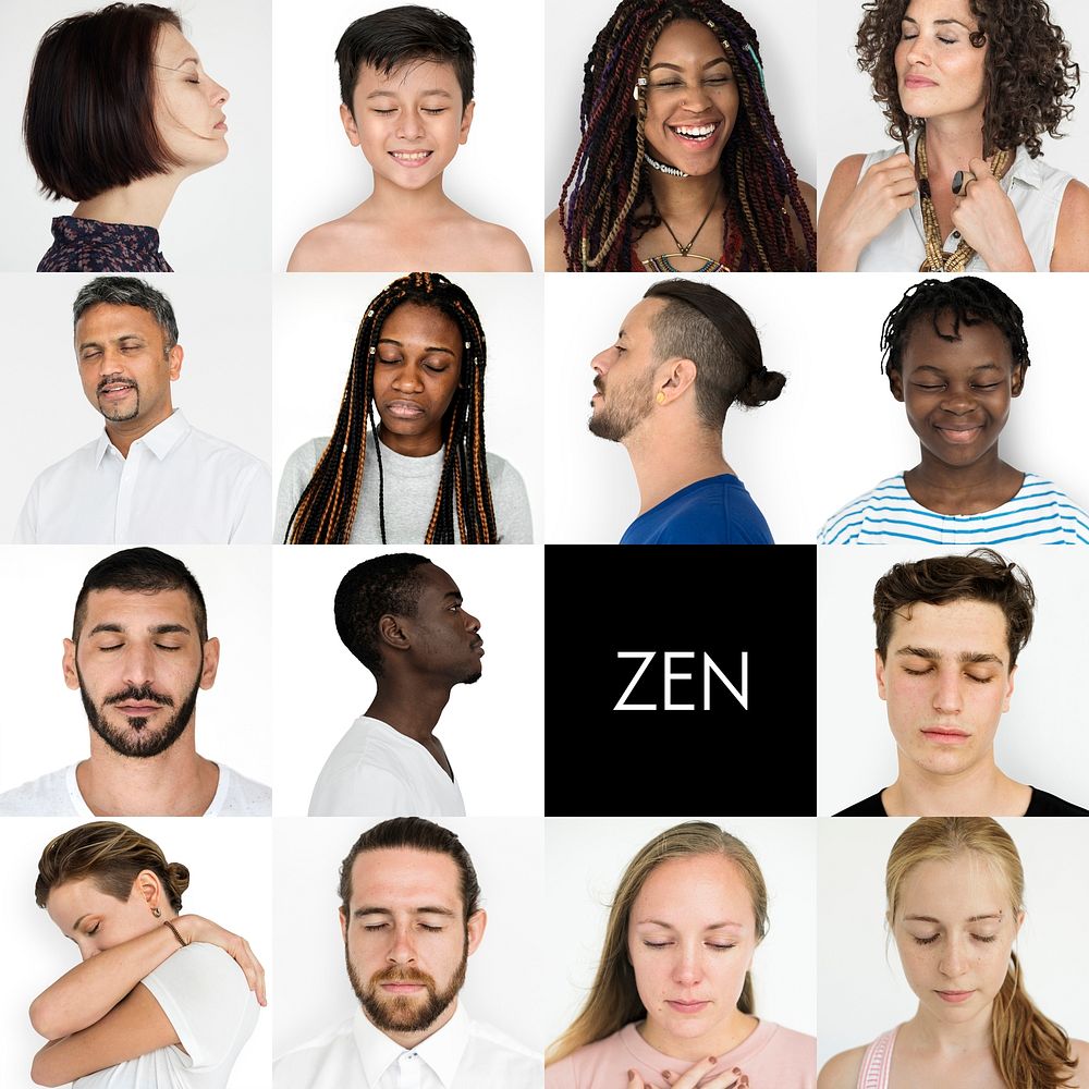 Diverse Set of People Eyes Closed  Expression Feeling Zen Studio Portrait Collage