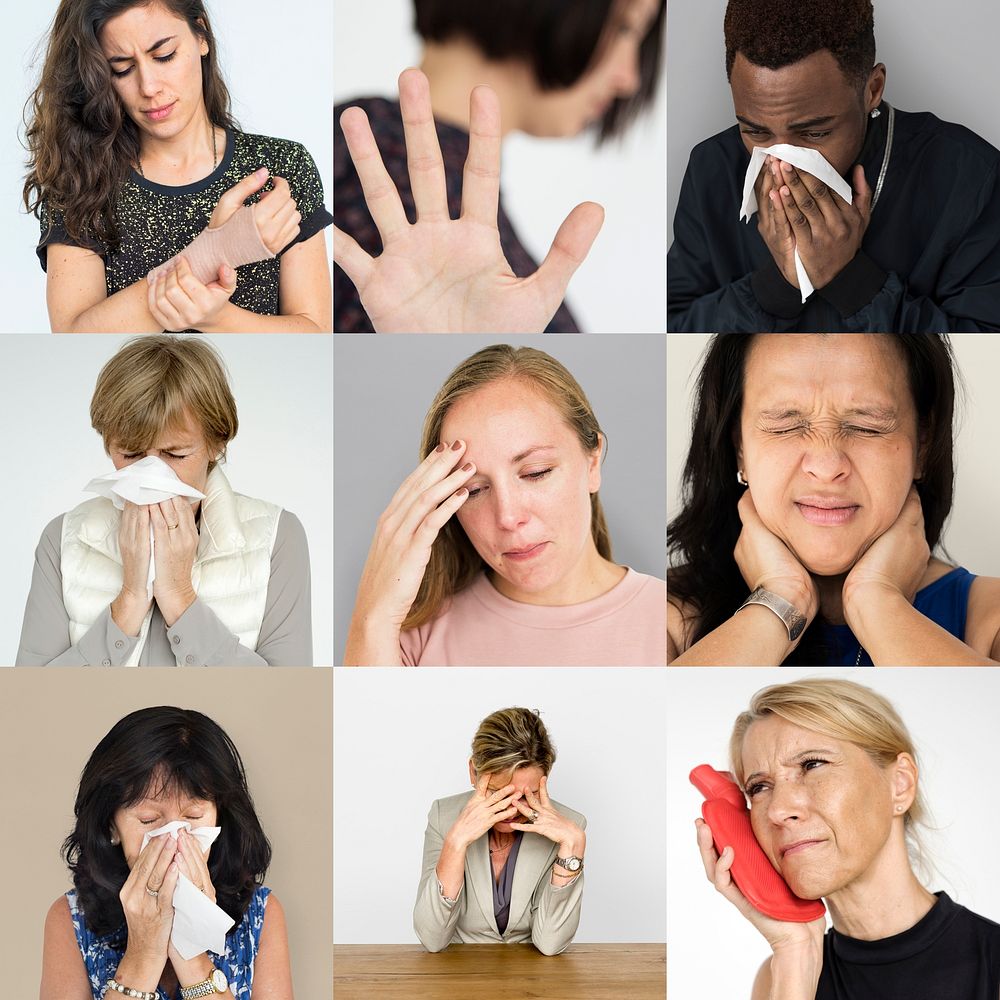 Collection of sickness people in pain