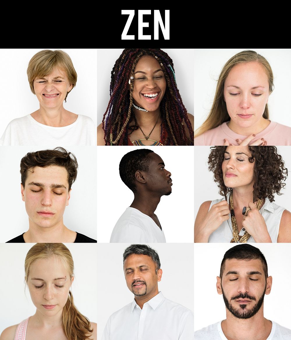 Diverse Set of People Eyes Closed Feeling Expression Studio Portrait Collage