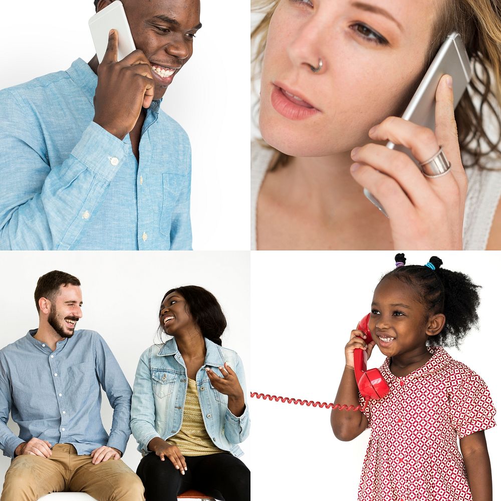 Diversity People Using Mobile Devices Communication Studio Isolated Collage