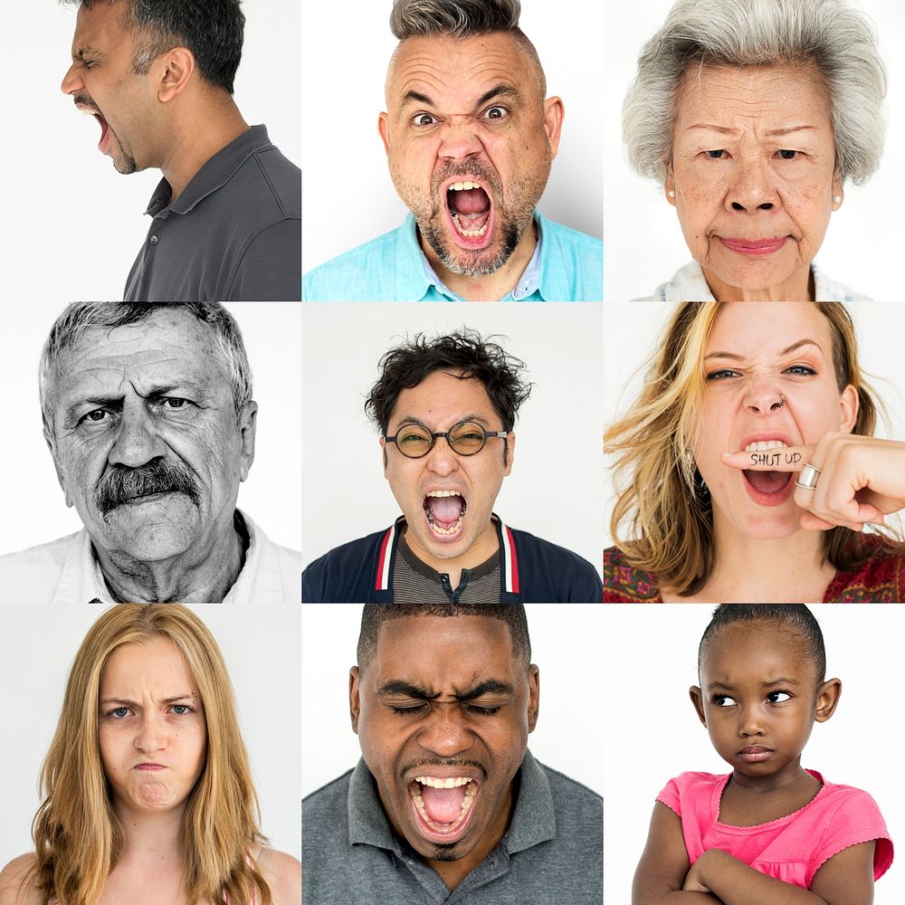 People Mad Angry Feeling Emotion Expression Studio Portrait Collage