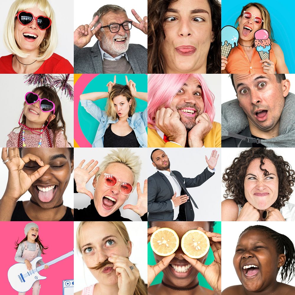 Collection of funny face people collage