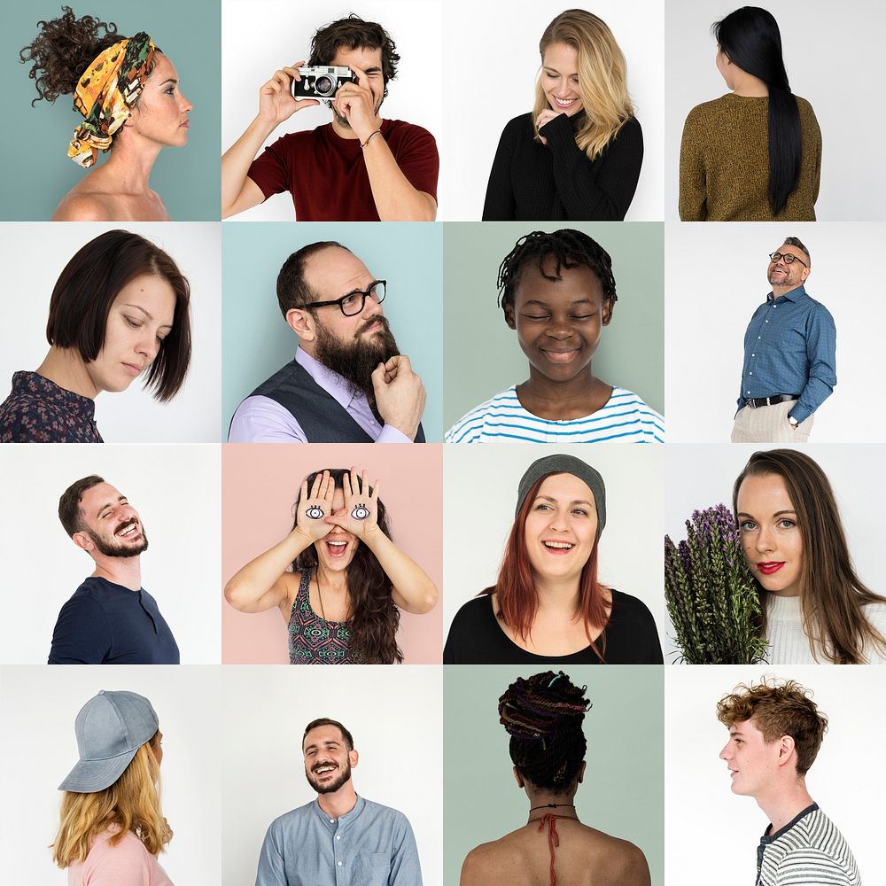 Diversity people with relax and playful expression collection collage