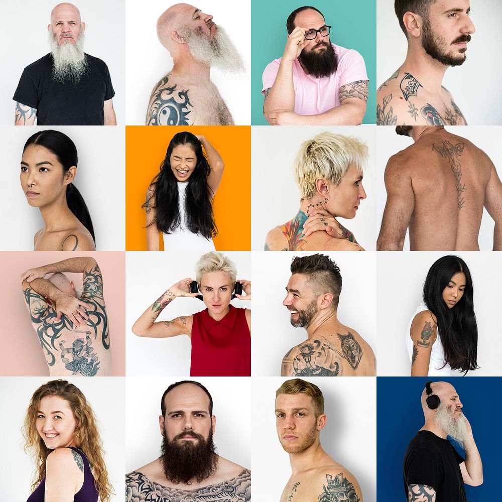Diversity people with tattoo collection collage