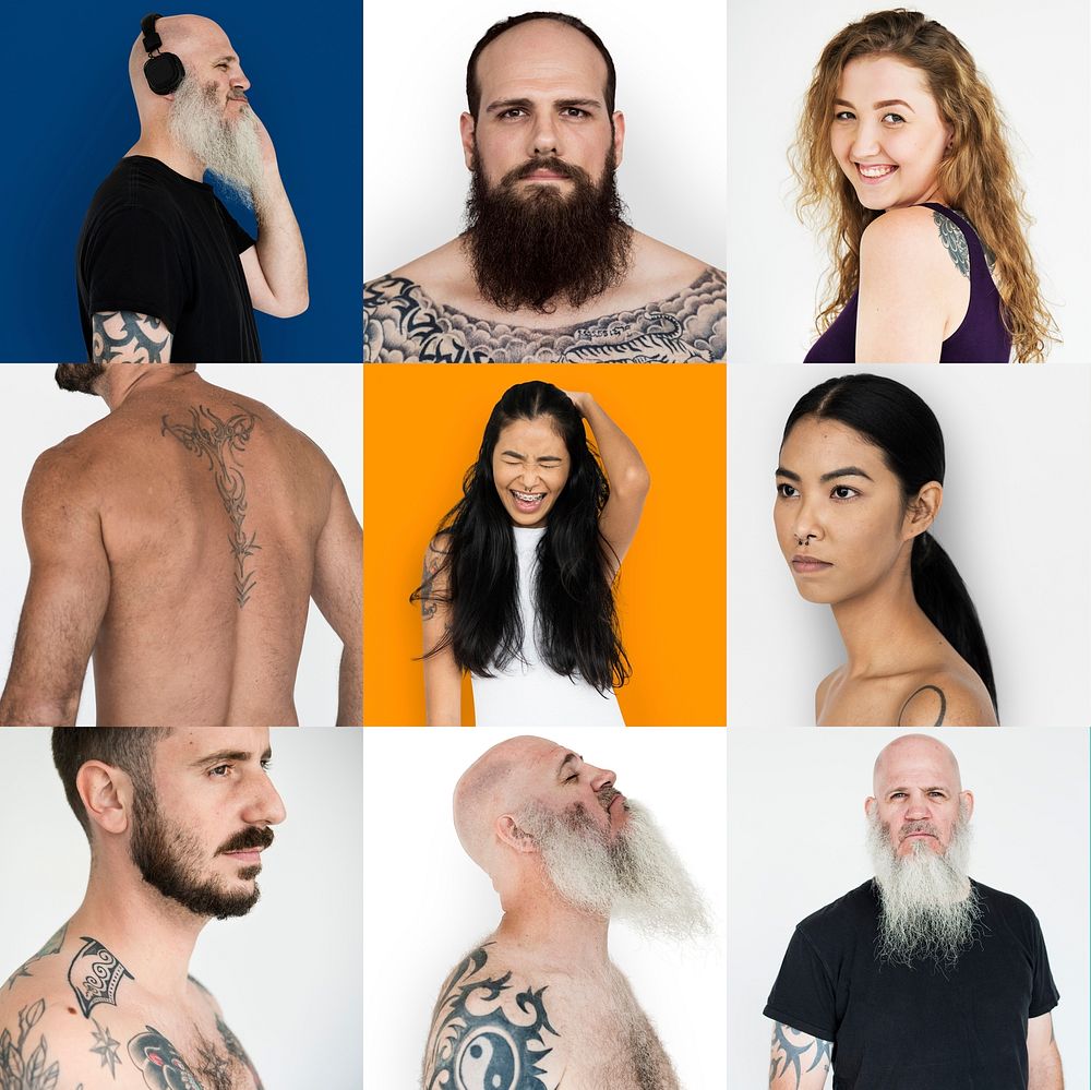 Set of Diversity People Showing Tattoo Studio Collage