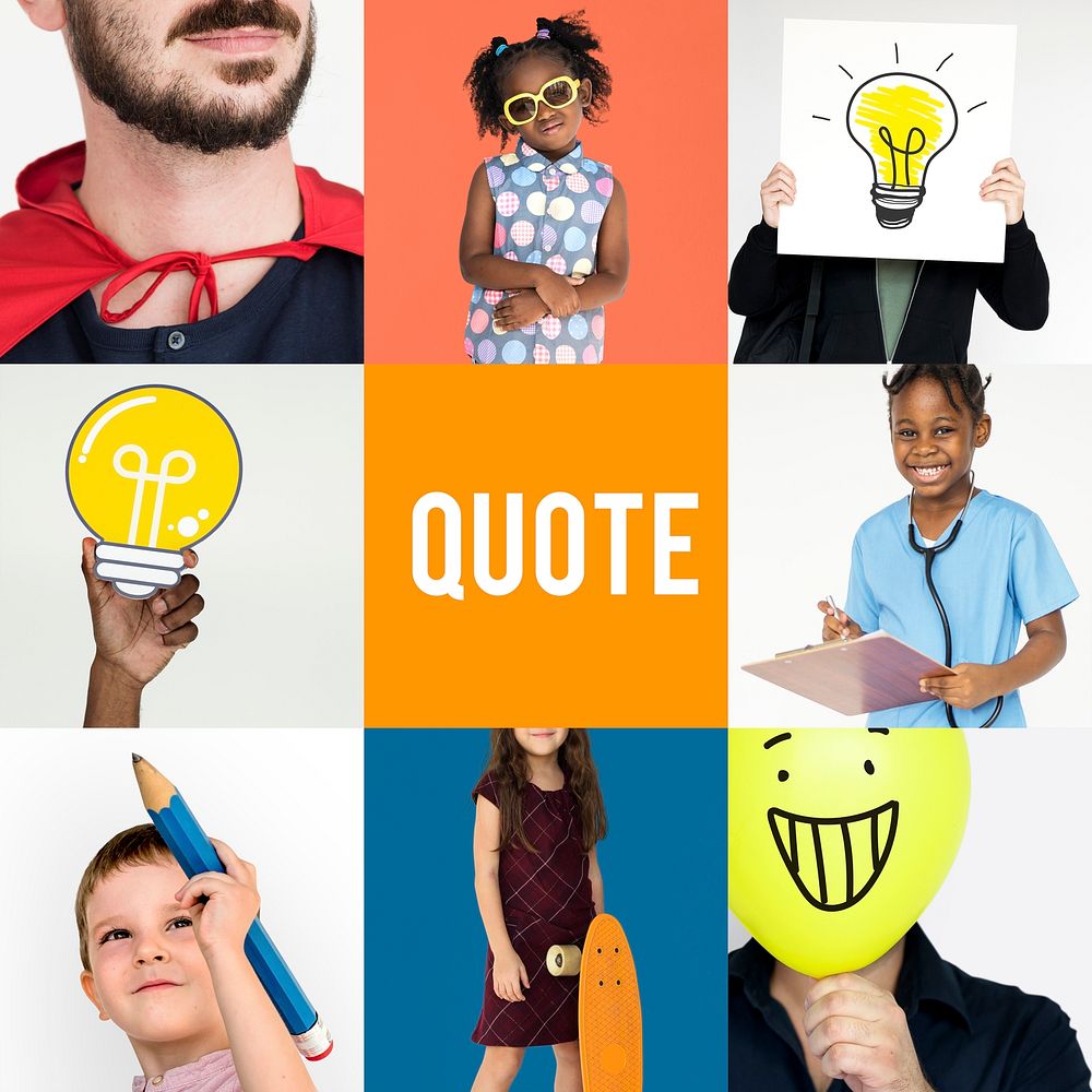 Set of Diverse People Inspiration Quote Word Studio Collage