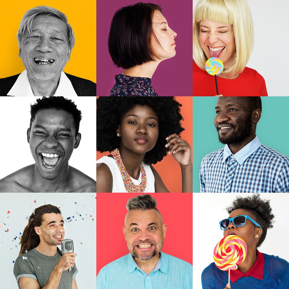 Set of Diversity People Face Expression Lifestyle Studio Collage