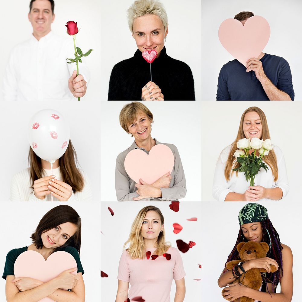 Diverse people with love icon collage collection