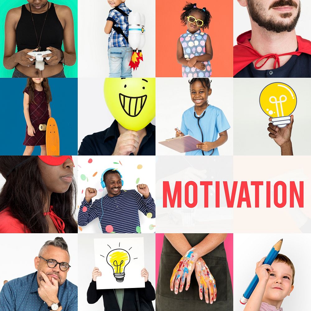 Set of Diverse People Motivation Ideas Studio Collage