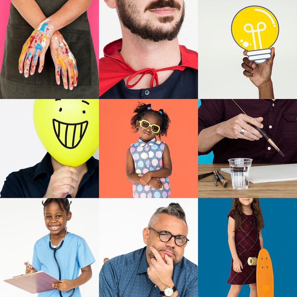 Set of Diverse People Inspirational Ideas Studio Collage