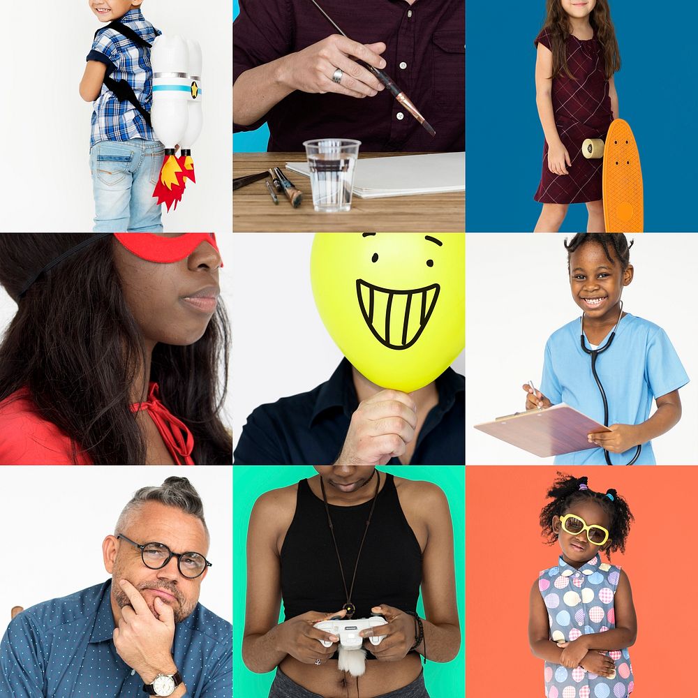 Set of Diverse People Inspirational Ideas Studio Collage