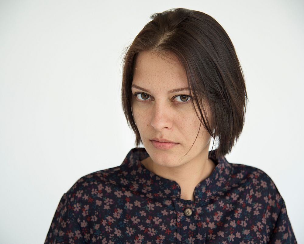 Brunette woman with an angry face