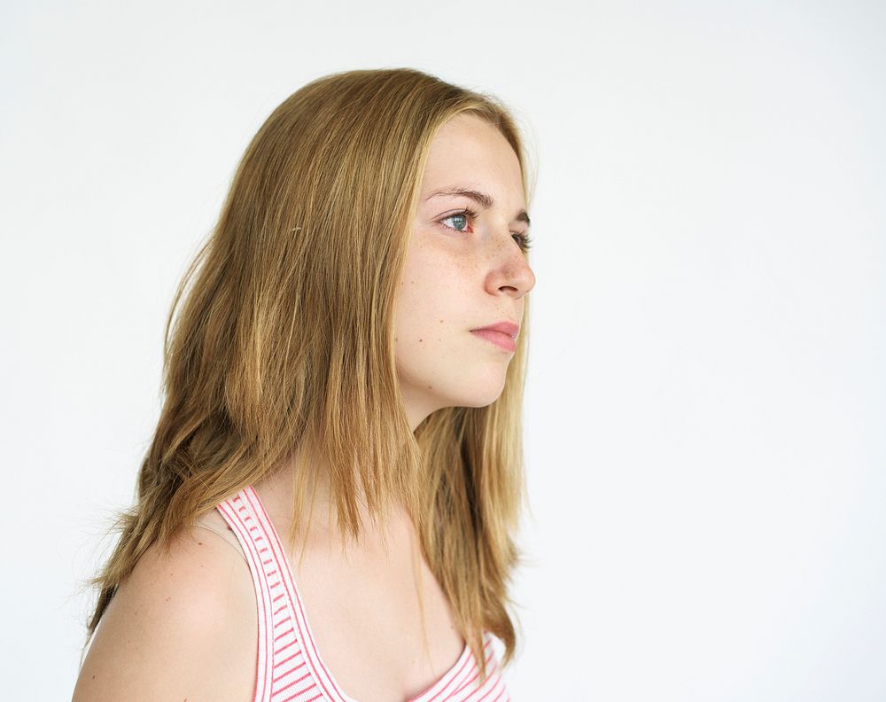 Young blonde straight face portrait