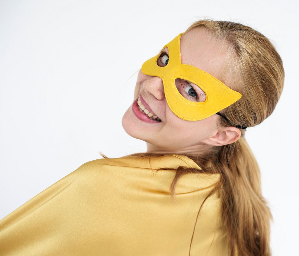 Blonde girl in superhero costume