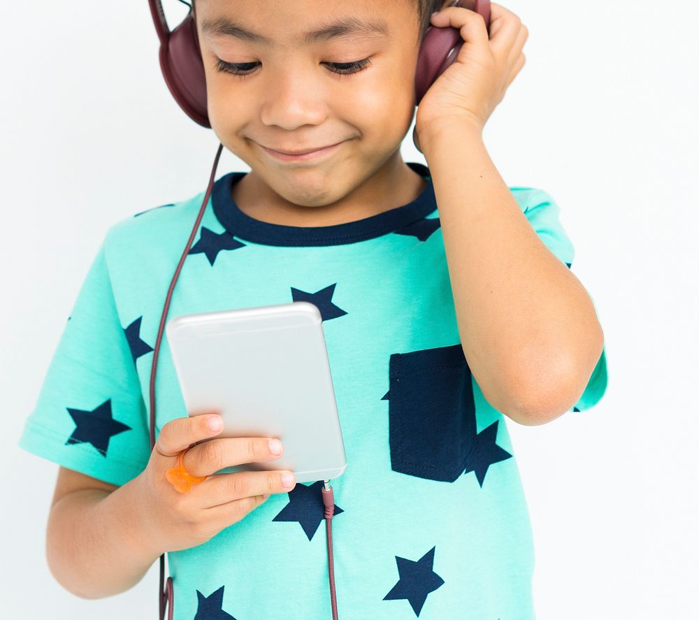 Boy Child Adorable Cheerful Headphone Concept