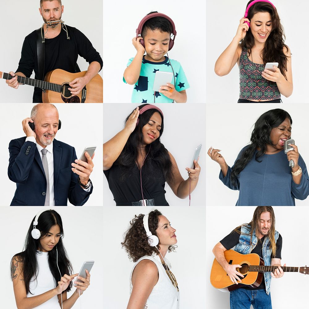 Set of Diversity People Get in Tune Music Collage