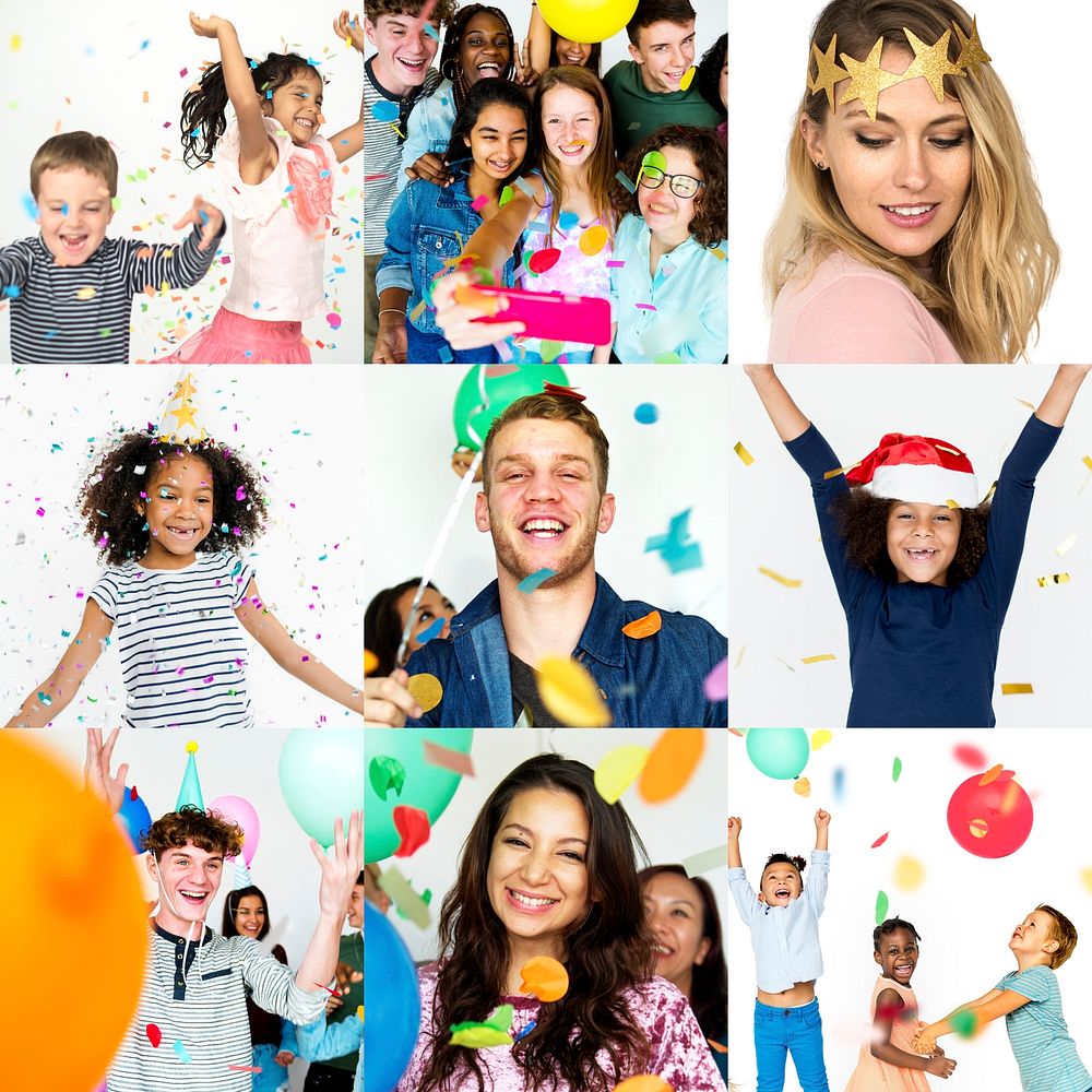 Collage of people cheerful party celebration happiness