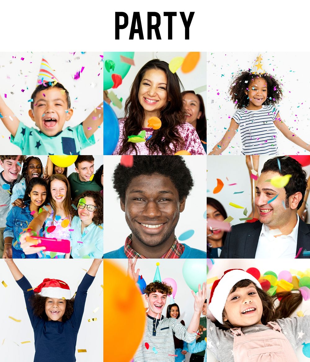 Collage of people cheerful party celebration happiness