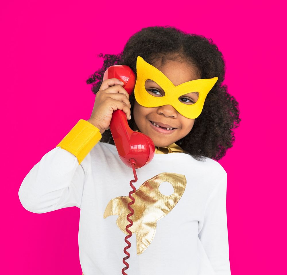 Superhero Girl with Telephone Concept