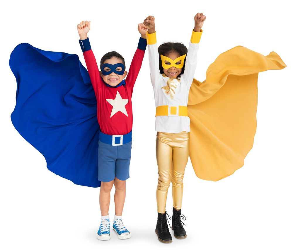 Superhero Kids Hands Up Concept