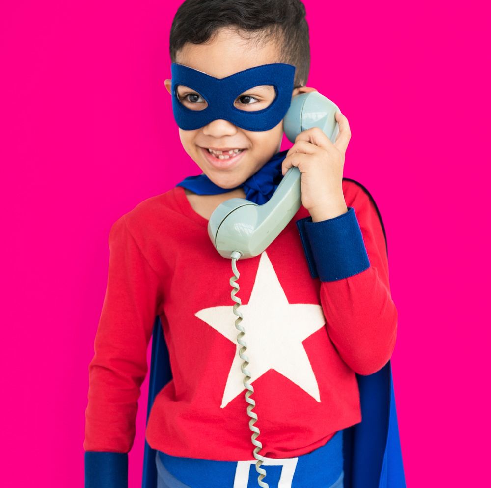 Superhero Boy with Telephone Concept
