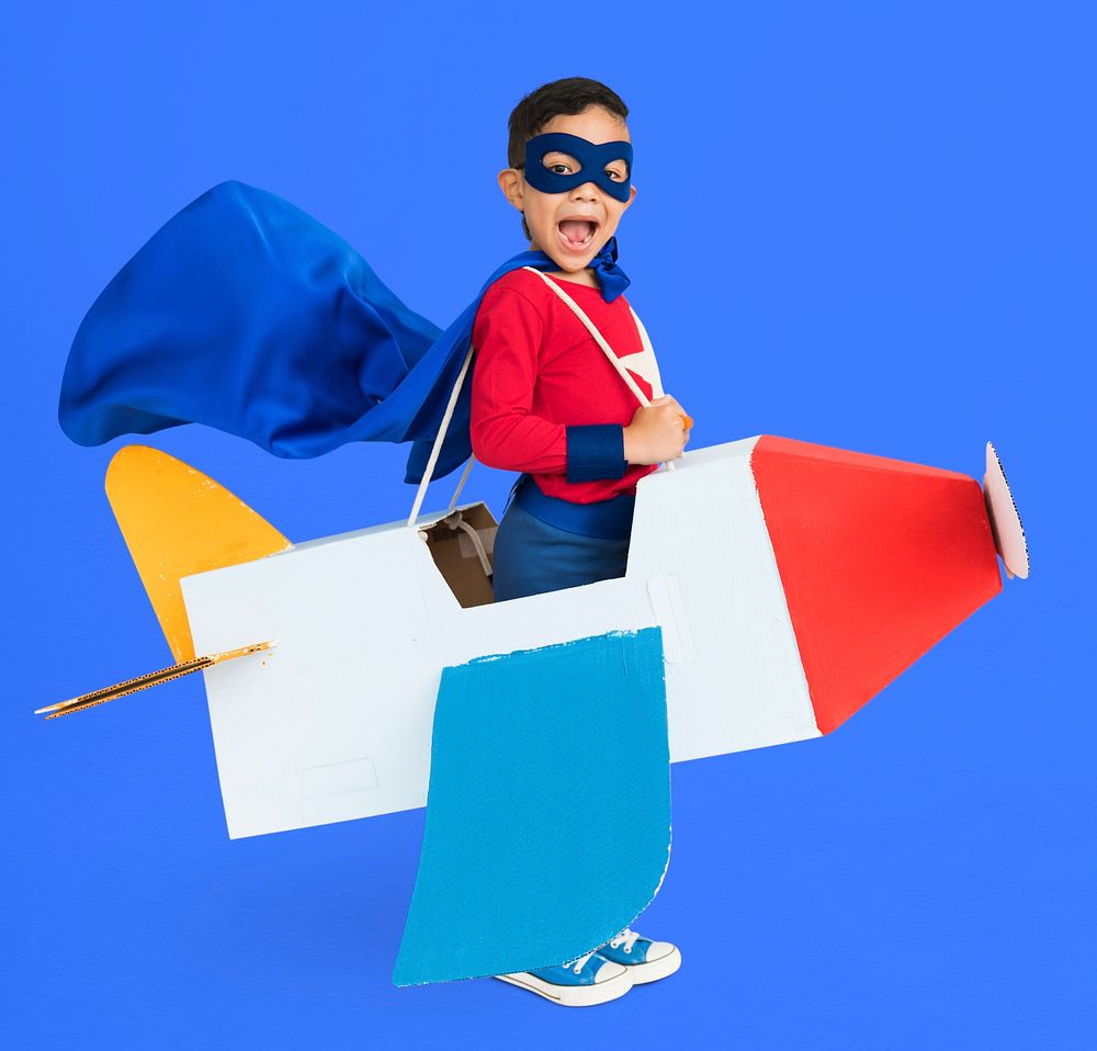 Little Boy Superhero Plane Concept