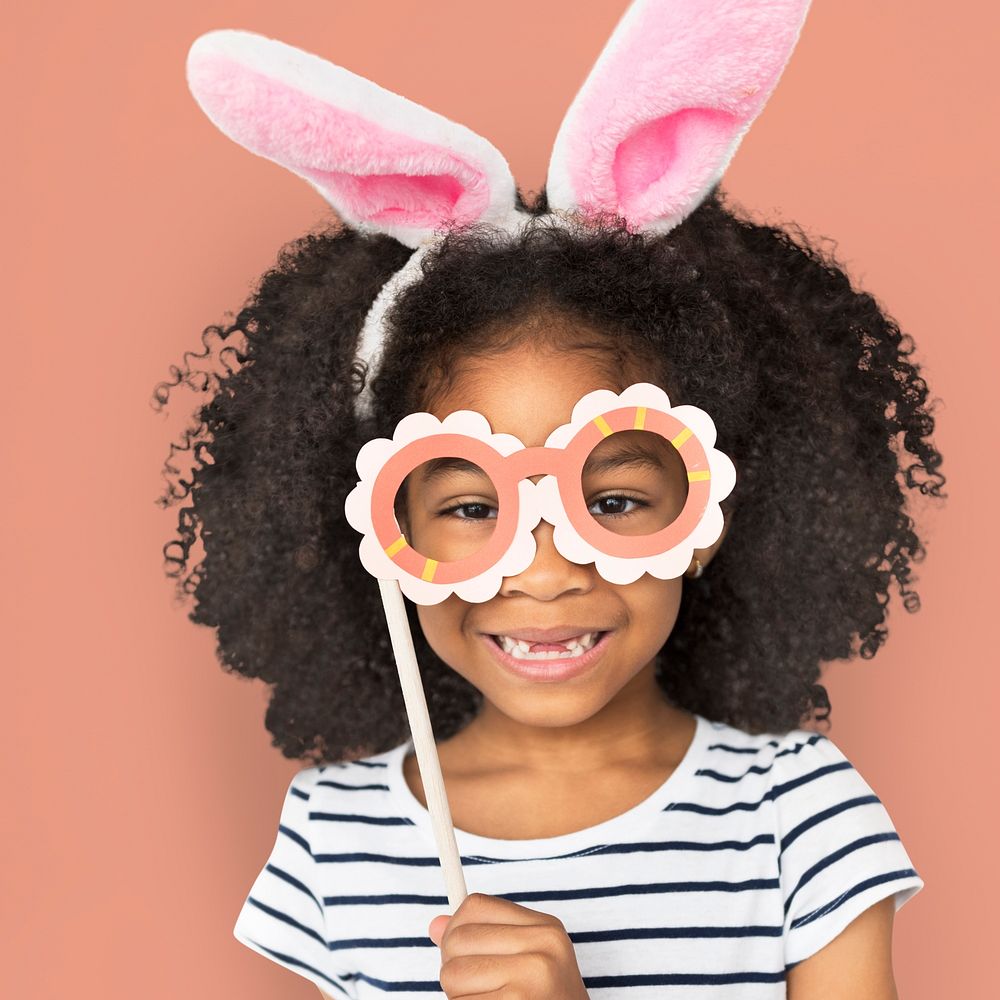 African Descent Little Girl Bunny Ears Concept