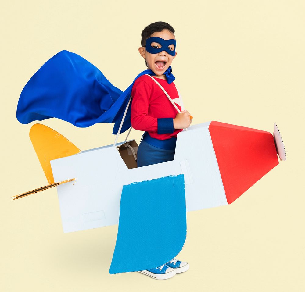 Little Boy Superhero Plane Concept