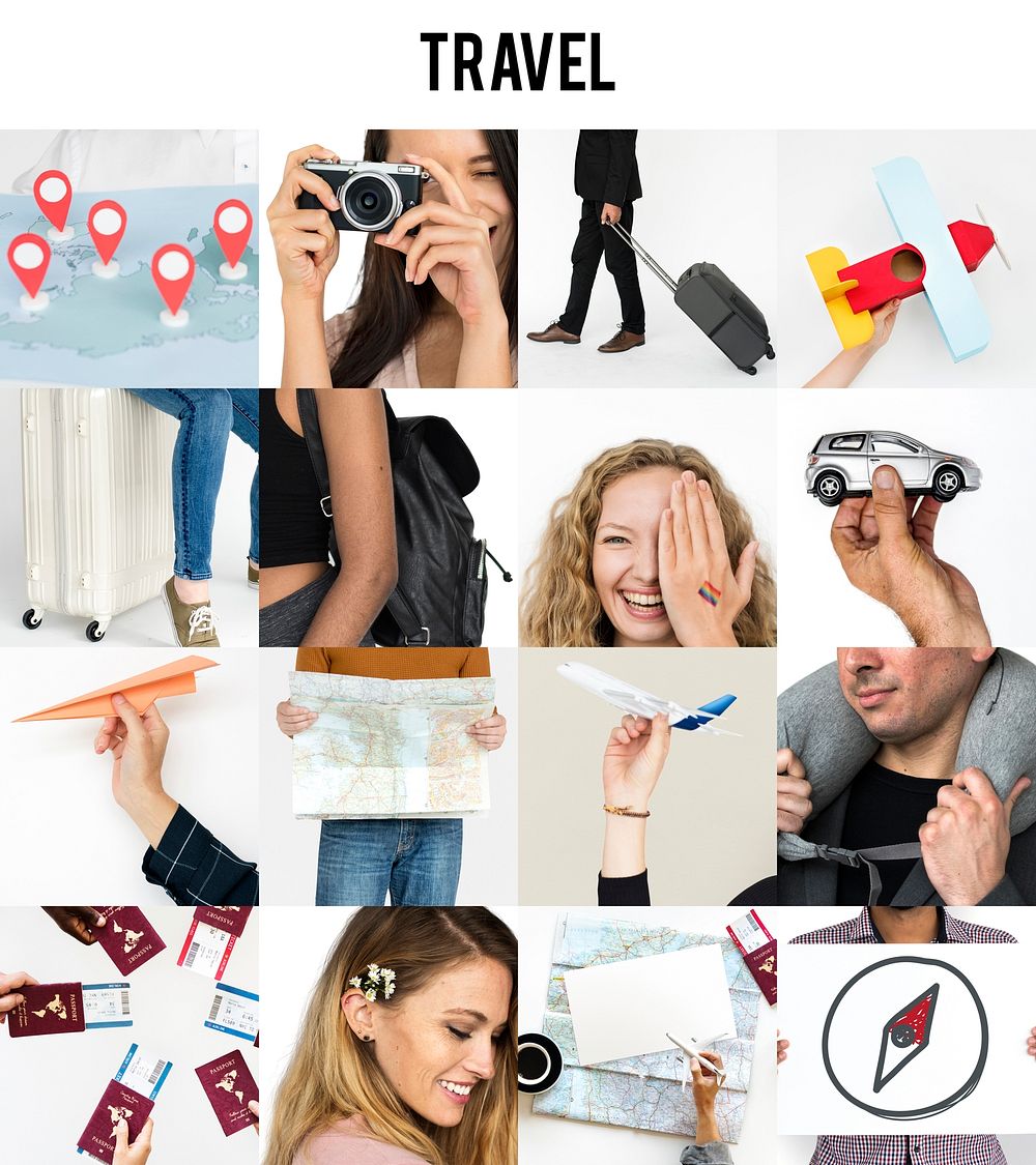 Set of People Traveling Journey Studio Collage